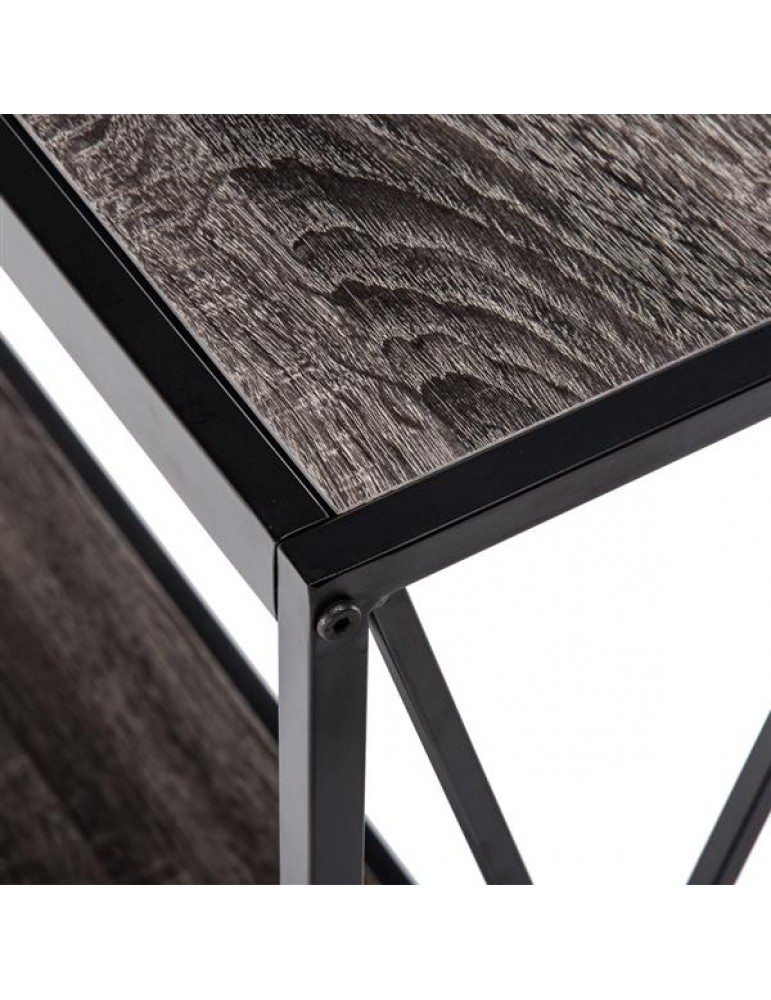 [US-W]Triamine Board Cross Iron Frame Porch Table Sofa Side Table Gray Wood Grain