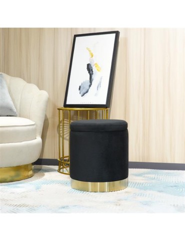 FCH Storage Ottoman Set Round Velvet Footrest Modern Vanity Stool Seat with Golden Steel Base Removable Lid for Bedroom Living Room