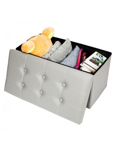 Practical PVC Leather Rectangle Shape with Leather Button Footstool Grey