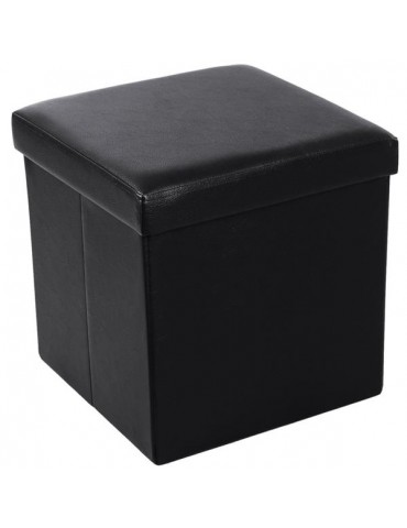[US-W]FL-01S Practical PVC Leather Square Shape Footstool Black