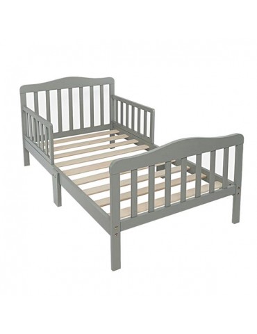 [US-W]Wooden Baby Toddler Bed Children Bedroom Furniture with Safety Guardrails Gray