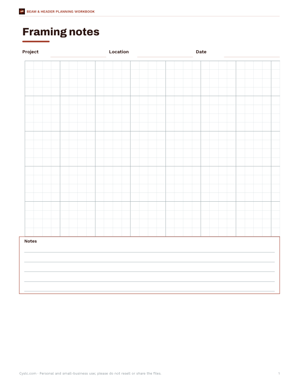Preview of Printable Framing Notes Sheet